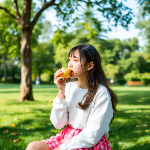 Girl Enjoying Apple in the Park
