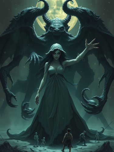 Girl Surrounded by Shadow Monsters from Subconscious