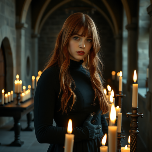 Girl in Gothic Dress at Medieval Photoshoot