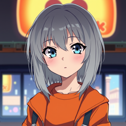 Girl with grey hair in anime style clothes