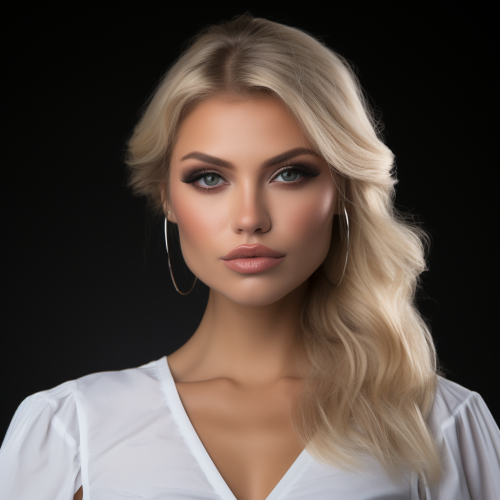 Glamorous blonde model with makeup in nighttime photo