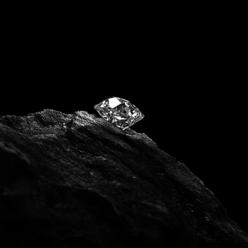 Gleaming diamond found in rough black stone.