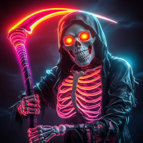 Glowing Skeleton Reaper in Midnight Neon Rave