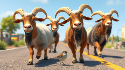 Goats Sweeping Road with Beards for Sparrow