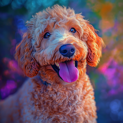 Golden Doodle Dog with Bone in Futuristic Style 