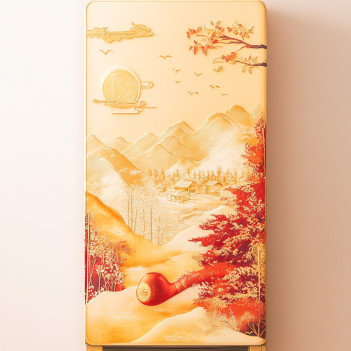 Golden and red and orange refrigerator sticker design