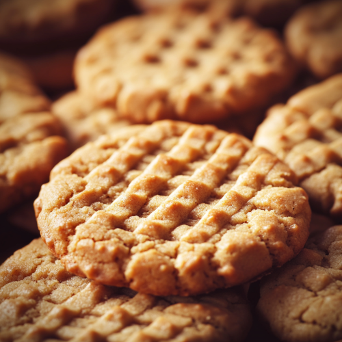 Golden-brown homemade peanut butter cookies in cozy arrangement