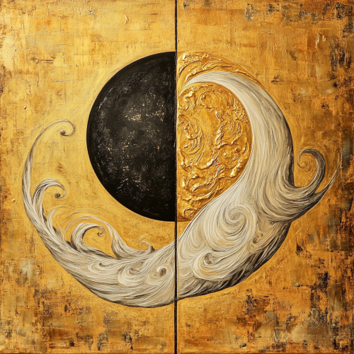 Golden sun and silver moon eclipse artwork