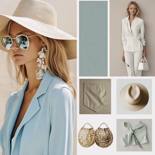 Golf clothing brand mood board using light colors.