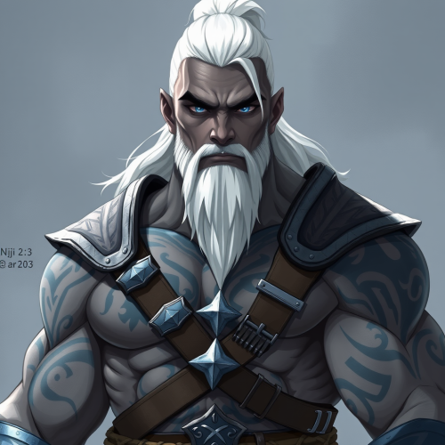 Goliath Anime Warrior with Blue Tattoos, Nordic Armor