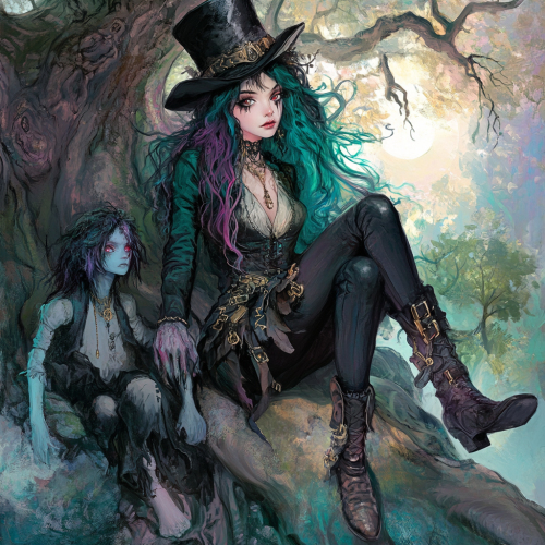 Gothic, kawaii art scene with spooky, eerie vibe.