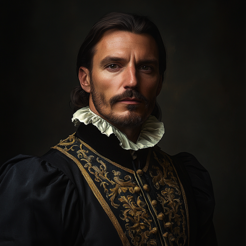 Gothic atmosphere with realistic renaissance portrait, luxurious outfit. Gothic atmosphere with realistic renaissance portrait, luxurious outfit.