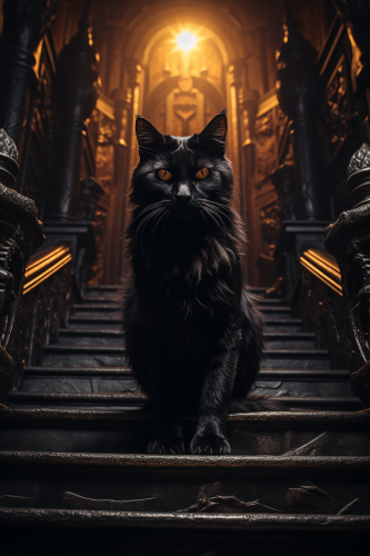 Gothic castle horror with black cat and exorsism.