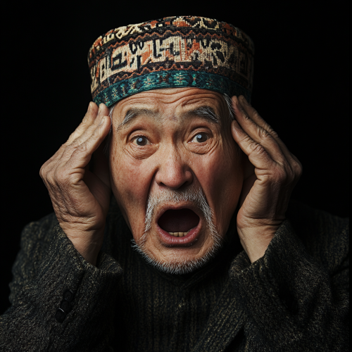 Grandfather in Forte Bank hat covers ears dramatically