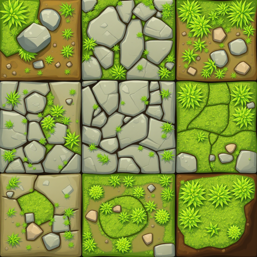 Grass and rock tiles for video game perspective.