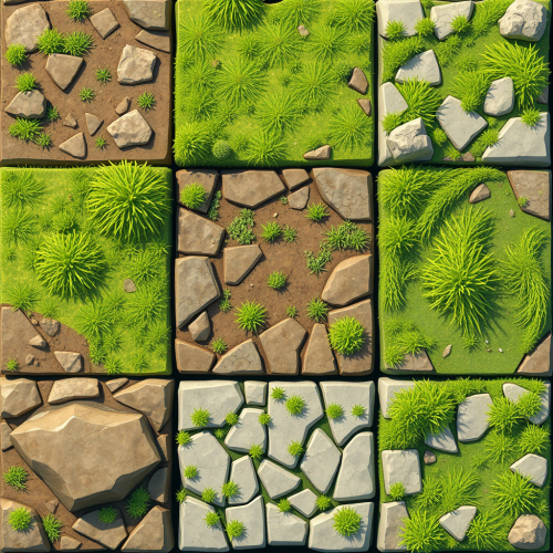Grass and rock tiles for video game.