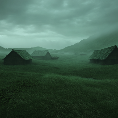 Grassy landscape in a cinematic dark fantasy world.