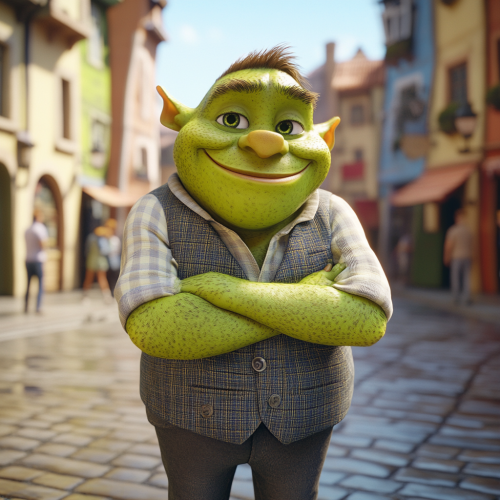 Green Orc Child Manager Helping People Street Pixar 3D