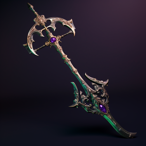 Beautiful green and purple ornate halberd Beautiful green and purple ornate halberd