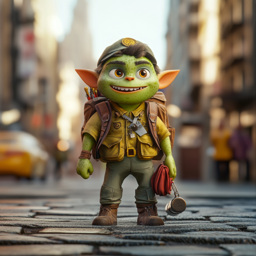 Green orc child in Boy Scout outfit, Pixar 3D render  Green orc child in Boy Scout outfit, Pixar 3D render