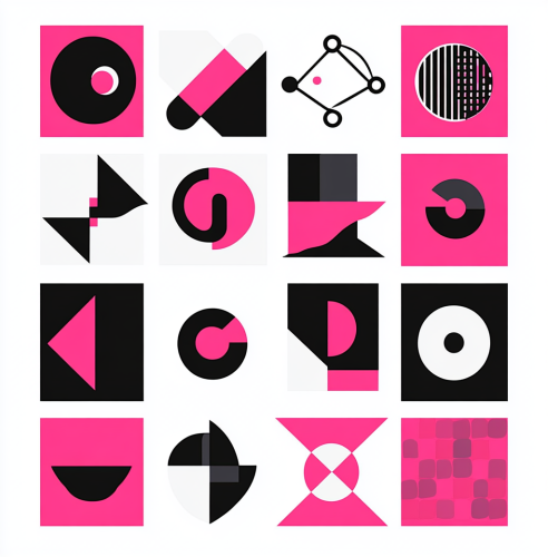 Grid of modern pink and black startup logos