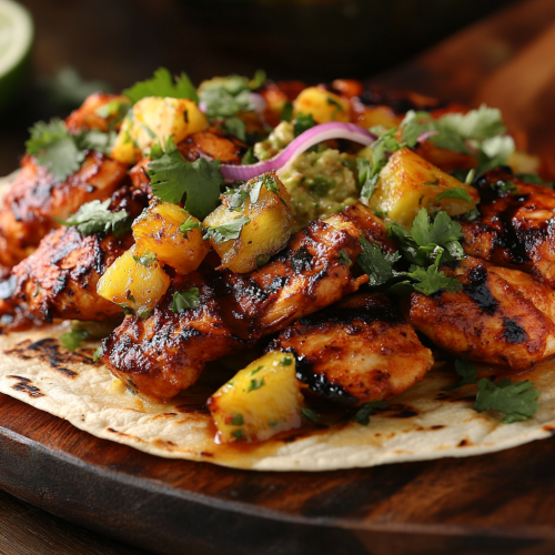 Grilled chicken tacos with fresh toppings