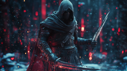 Grim dark fantasy character wielding magic in action.