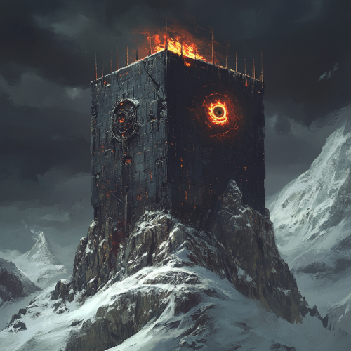Guarded snow mountain prison with fiery eye tower