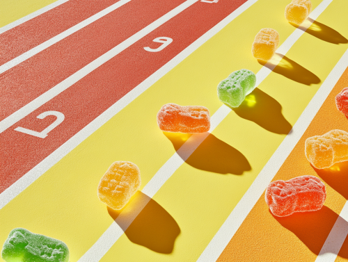 Gummy Candies Race on Bright Yellow Track