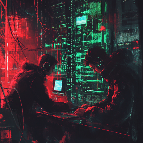 Hackers frustrated trying to hack green network. Red glows.