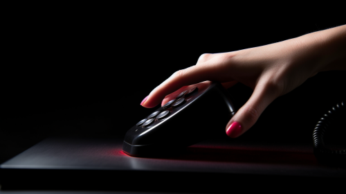 Hand picking up phone on dark background for PowerPoint