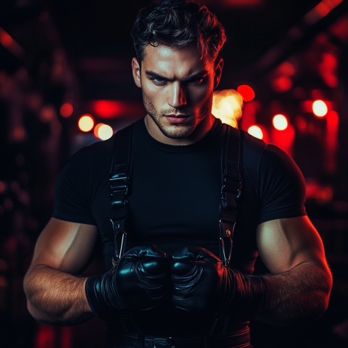 Handsome man with dark hair and blue eyes in nightclub