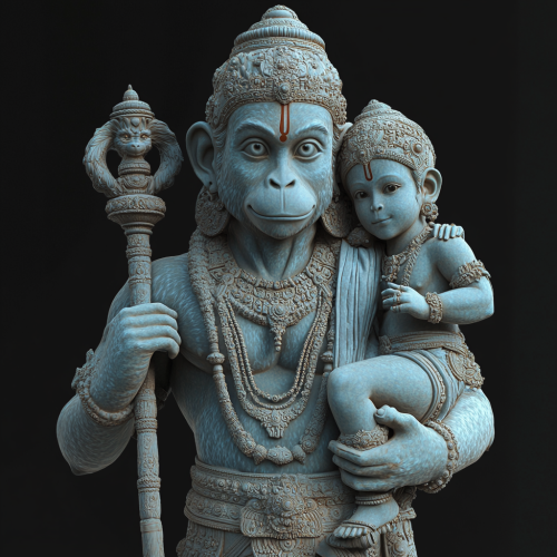 Hanumanji Carrying Two Young Princes on Shoulders