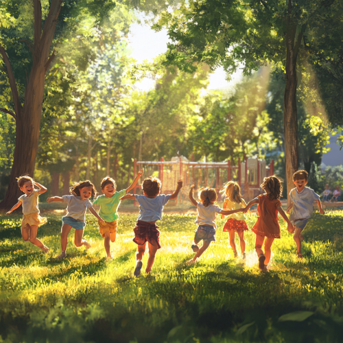 Happy Children Playing in Sunny Park