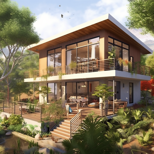 Happy Family Enjoying Sustainable House in Nature