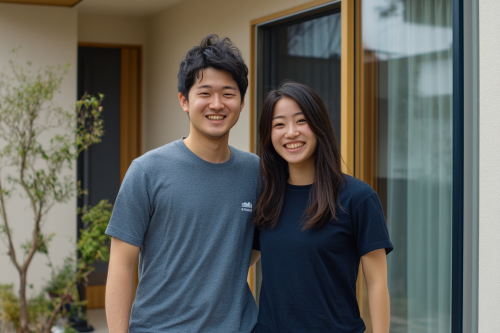 Happy Japanese Couple With New Modern House
