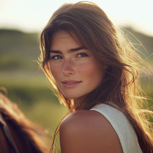 Happy Woman Riding Horse on Sunlit Day