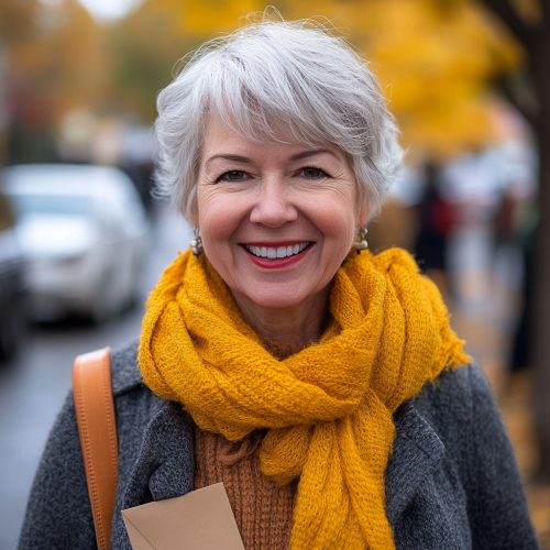 Happy older Canadian woman with senior life insurance.