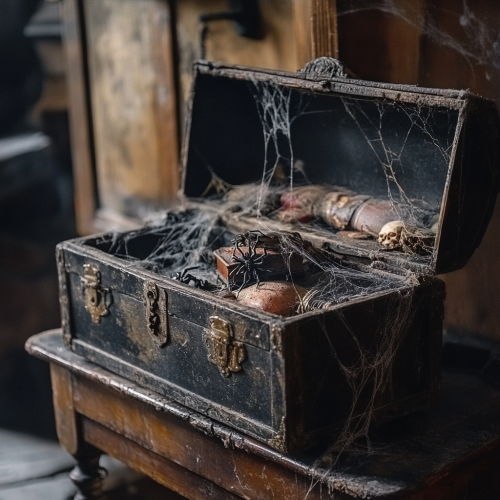 Haunted Objects Inside Creepy Chest on Antique Table