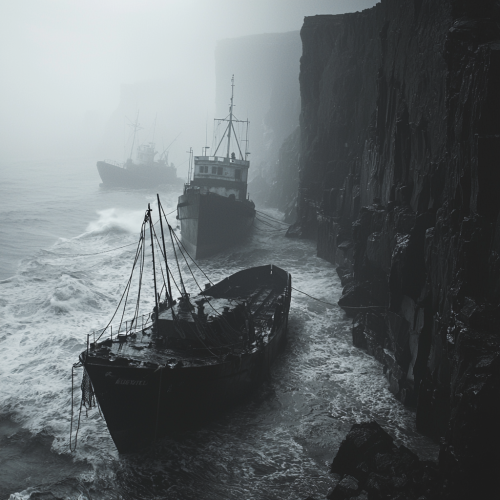 Haunted Scottish Fishing Port in Monochromatic Mist