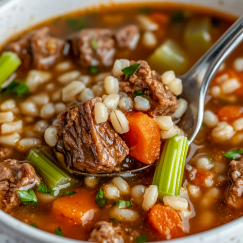 Hearty beef barley soup with vegetables and barley Hearty beef barley soup with vegetables and barley