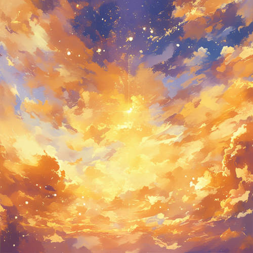 Heavenly Watercolor Sunset Scene With Golden Kingdom Heavenly Watercolor Sunset Scene With Golden Kingdom