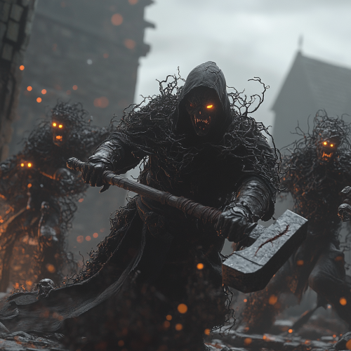 Heroic War Priest Battles Evil Humanoids in Gothic Mill