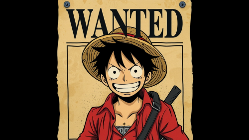 High-Resolution Luffy Wanted Poster on Black Background