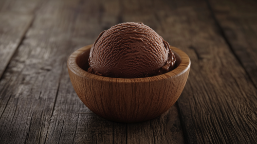 High Zoom Chocolate Gelato Wooden Bowl Craftsmanship Photo
