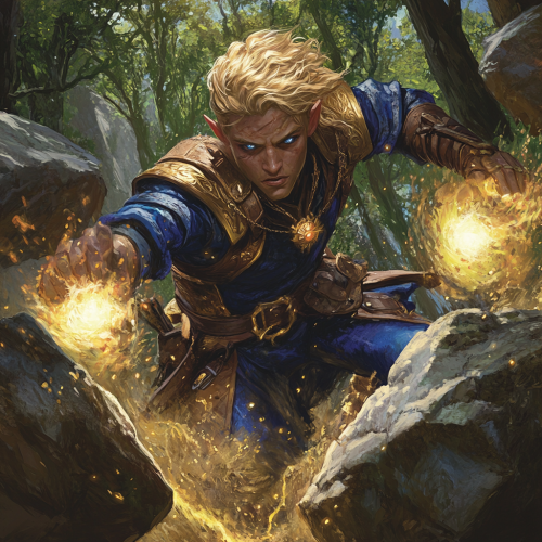 High elf sorcerer with blonde hair hits enemy with acid.