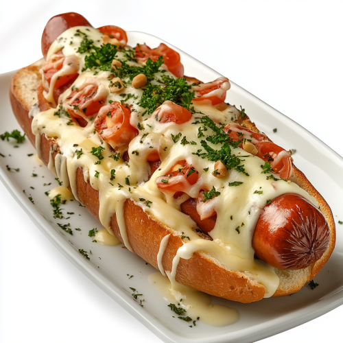 High resolution image of Jumbo Hotdog with cheese fill.