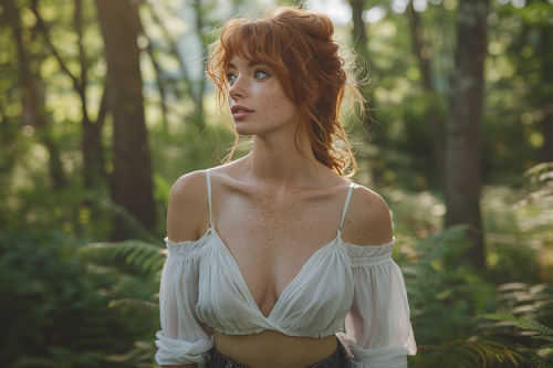 Highly detailed photo of 35-year-old woman in forest.