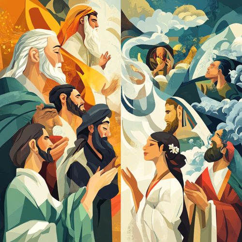 Historical figures Moses, Hannah, Elijah shown praying on timeline.