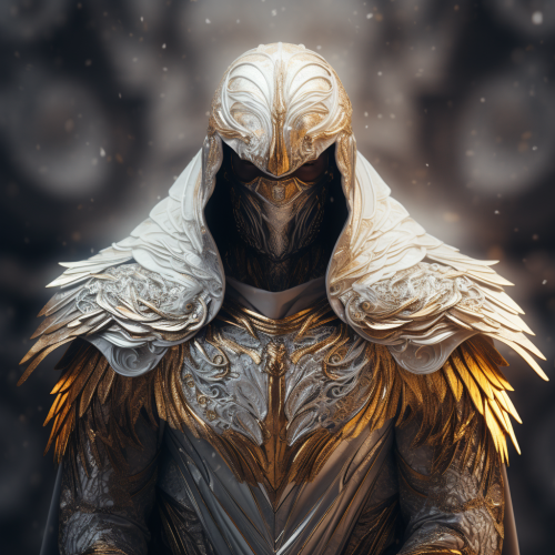 Hooded angel warrior in shiny armor